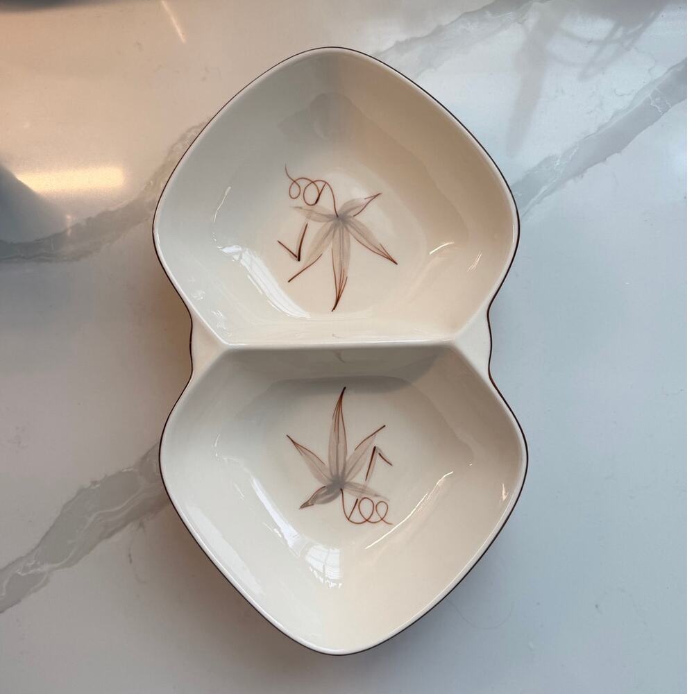 Vintage MCM Winfield Fine China Passion Flower Divided Serving Dish Ivory USA